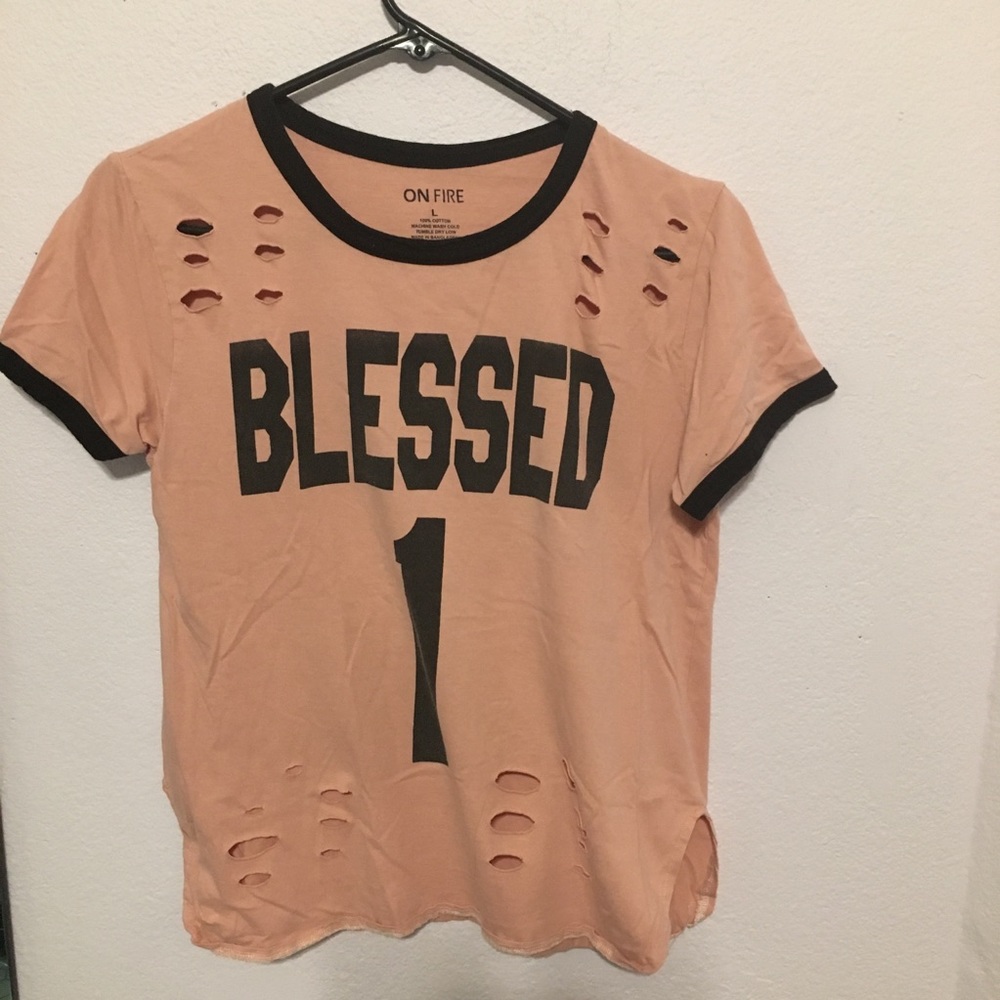 Blessed On Fire cropped distressed Lg Graphic Tee